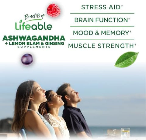 Lifeable Ashwagandha Gummies With Lemon Balm & Ginseng Equivalent To 2100Mg Vegan Non Gmo Ashwagandha Supplement For Women And Men 60 Gummies
