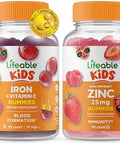 Lifeable Iron & Vitamin C Kids + Zinc 50Mg Gummies Bundle Great Tasting Vitamin Supplement Gluten Gmo Chewable Gummy