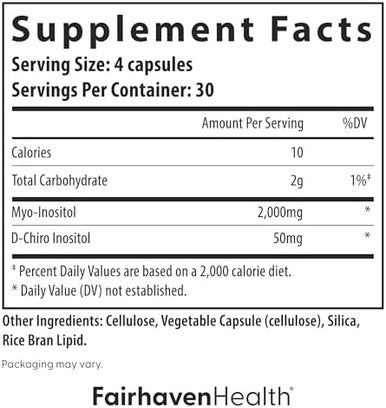 Fairhaven Health Myoinositol And Dchiro Inositol Supplement For Women40:1 Ratiofemale Fertility Supplement For Women And Hormone BalanceVegan120 Myo & Dchiro Inositol Capsules