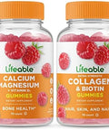 Lifeable Calcium Magnesium + Collagen & Biotin Gummies Bundle Great Tasting Vitamin Supplement Gluten Gmo Chewable
