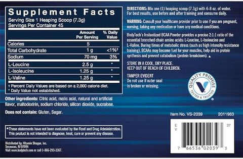 Bodytech Bcaa Powder Optimal 2:1:1 Ratio Supports Muscle Recovery Strength & Endurance Fruit Punch (11.5 Oz)