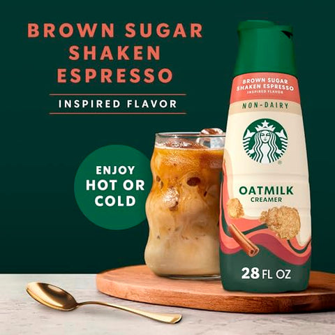 Starbucks Non-Dairy Brown Sugar Cinnamon Flavored Creamer, Oatmilk Coffee Creamer, Inspired By Brown Sugar Shaken Espresso 28 fl oz