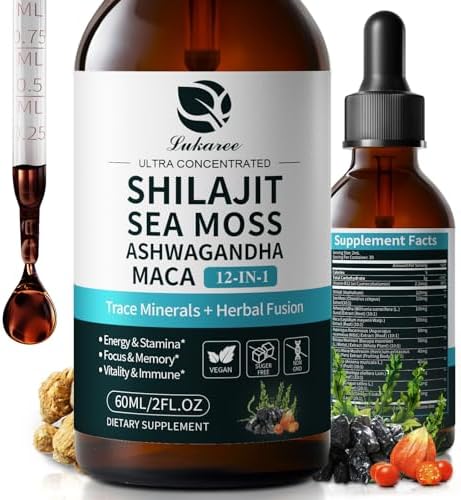 Lukaree Shilajit Liquid Drops With Sea Moss Ashwagandha Maca Fulvic Acid Trace Minerals 12In1 Liquid Vitamins Supplement For Men And Women Energy Antioxidant Immune Support 1 Fl Oz