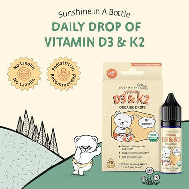 Legendairy Milk Vitamin D Drops For Infants Organic Baby Vitamin D3 K2 Liquid 400 Iu Vegan For Newborns Toddlers & Kids Childrens Supplement For Strong Bones & Teeth Sugar Free 90 Servings