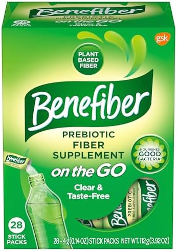 Benefiber On the Go Prebiotic GLP 1 Friendly Fiber Supplement Powder for Digestive Health Daily Fiber Unflavored 28 Sticks (3.92 Ounces)
