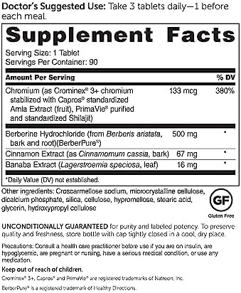 Dr. Whitakerâ€™S Berberine Glucogold Supplement With 1500 Mg Per Day Of Berberpure Berberine Concentrated Cinnamon Crominex Chromium And Banaba Leaf Extract (90 Tablets)