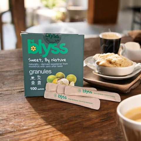 Blyss Granulated Monk Fruit Sweetener with Erythritol Packets (100 Sticks) - Zero Glycemic Index, Low Carb, Low Calorie, Sugar-Free, Keto & Diabetic Friendly, Non-GMO