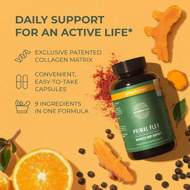 Primal Harvest Primal Flex With Turmeric Hyaluronic Acid Type Ii Collagen And Boswellia For Joint Comfort Flexibility And Mobility Support