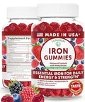 Lunakai Usa Made Vegan Iron Gummies 5-In-1 With Methylfolate Vitamin C E & B12 - Daily Chewable Iron Supplement For Women Men & Kids - Energy & Blood Health Support Non-Gmo 60Ct