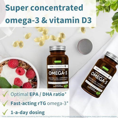 Advanced Omega-3 Wild Fish Oil & Vitamin D3 1000Iu, 1-A-Day, Triglyceride Form Epa & Dha Fatty Acids, Fast-Acting Rtg, Ultra Pure & Non-Gmo, 60 Softgels, By Igennus