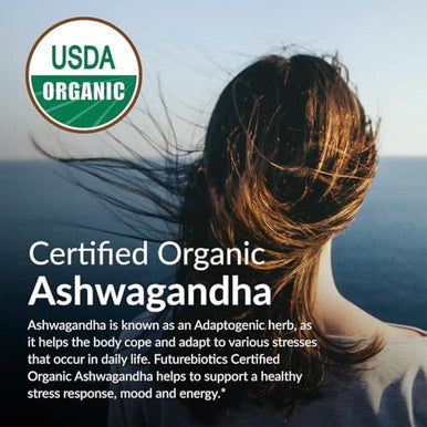 Futurebiotics Organic Ashwagandha Stress Mood & Energy Support Adaptogenic Herb Nongmo 100 Organic Tablets