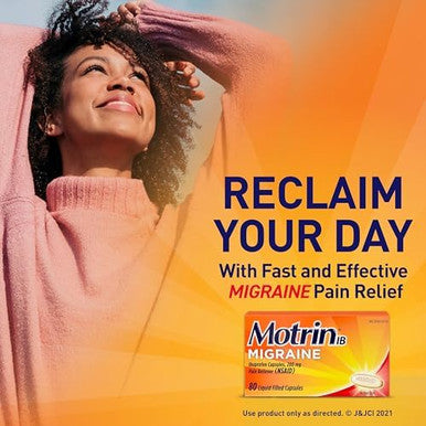 Motrin IB Migraine Relief Liquid Gel Capsules with Ibuprofen per Capsule Fast and Effective Migraine Headache Relief Medicine with NSAID Pain Reliever Ibuprofen Caffeine-Free