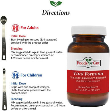 Foods For Gut Vital Formula 12 Strain Probiotics Powder 260 Billion Cfu 30 Grams | Digestive & Immune Support | High Potency