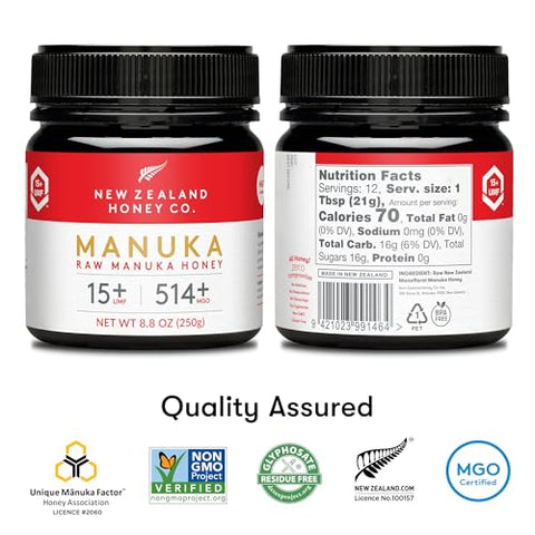 New Zealand Honey Co. Manuka Soothing Drops Lemon MGO 250+ (16 Count) + Raw Manuka Honey UMF 15+ MGO 514+ (8.8oz/250g)