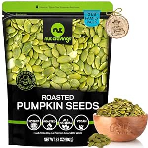 NUT CRAVINGS - Roasted & Unsalted Pumpkin Seeds (16oz - 1 LB) Pepitas | No Shell Packed Fresh in Resealable Bag - Nut Snack - Food Assortments, Ready to Eat, Crunchy Snack, Natural Snack