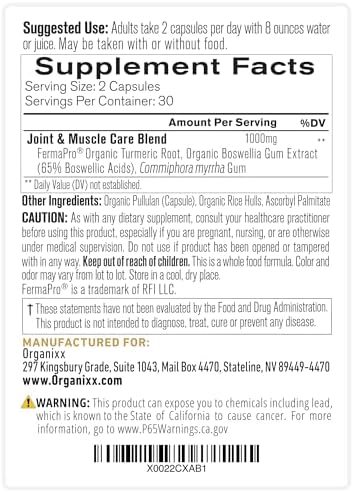 Organixx Magnesium Glycinate (60 Caps) and Joint and Muscle Care Turmeric (60 Caps) Bundle