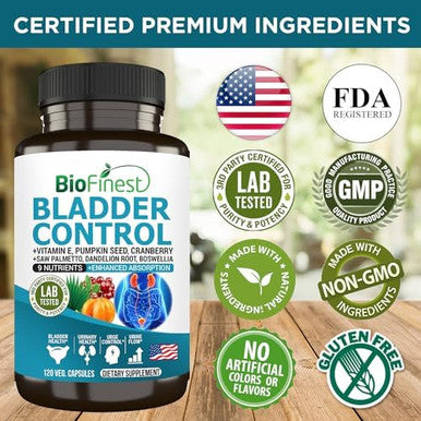 Bladder Control Supplement For Men & Women - 120 Veg. Capsules - Saw Palmetto, Cranberry, Pumpkin Seed, Vitamin E, Boswellia, Dandelion Root - Urinary Tract Bladder Health - Made In Usa