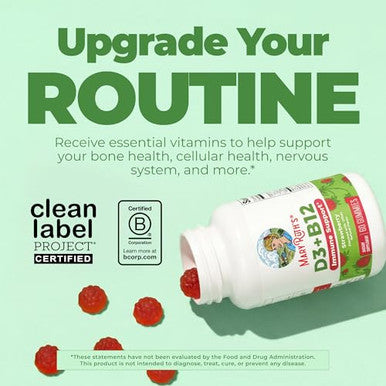 Maryruth's Vitamin D3 + B For Ages 4+ 12 Gummies