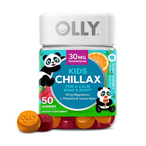 Olly Kids Chillax Magnesium Gummies Plus L-Theanine Lemon Balm & Kids Immunity Gummy Immune Support Wellmune Elderberry Vitamin C Zinc Chewable Supplement Cherry 50 Count