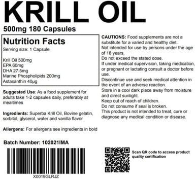 Krill Oil 500mg 360 Capsules - Superba Omega/Joint, Heart & Brain Supplement UK Made. Pharmaceutical Grade