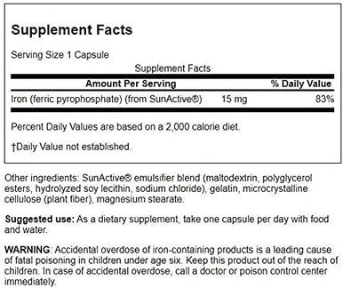 Swanson Sunactive Non-Irritating Iron 15 Milligrams 90 Capsules