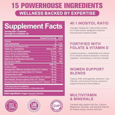 Totaria Myo-Inositol & D-Chiro Inositol Supplement For Women, Ideal 40:1 Ratio, W/Berberine, Multivitamin, Dim, Calcium, 2050 Mg Inositol For Hormone Balance, Ovarian Function, Overall Health, 120 Ct.