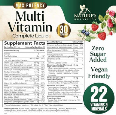Liquid Multivitamin, Sugar Multi Vitamin For Women Men & Kids, Vitamins A, C, D, B-12, Biotin & Zinc For Beauty, Skin Care, Thicker Hair Growth & Wrinkles, Non-Gmo, Vegan, Berry Flavor, 15 Fl Oz