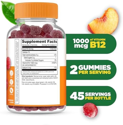Lifeable Vitamin B12 Gummies for Adults 1000 mcg Great Tasting B12 Vitamins NonGMO Vegan B12 for Energy and Metabolism Support 90 Gummies