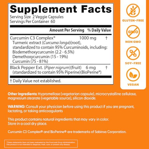 Doctor'S Best Turmeric Curcumin Supplement 1000Mg For Men & Women - Curcumin Caps From Turmeric Root Black Pepper Extract (Bioperine) 95 Piperine Joint Health Support Non Gmo 120 Veg Capsules