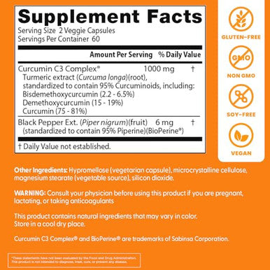 Doctor's Best Turmeric Curcumin Supplement For Men & Women 120 Veg Capsules 1000Mg