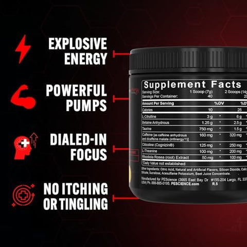 Pescience Prolific Pre Workout Powder For Men & Women With L-Citrulline Nitric Oxide Booster Energy Powder & Nootropic For Focus â€“ Preworkout Without Beta Alanine â€“ 40 Scoops Sour Green Apple