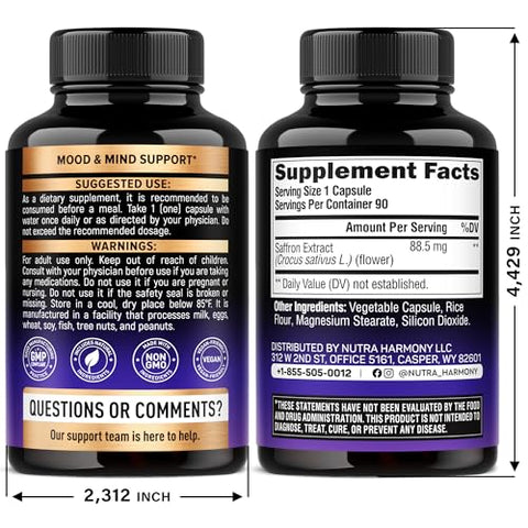 Nutraharmony Natural Saffron Extract & Organic Lions Mane Capsules