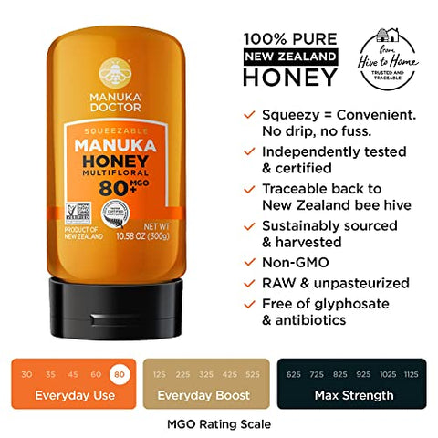 MANUKA DOCTOR - MGO 925+ Monofloral and MGO 80+ Multifloral SQUEEZY Manuka Honey Value Bundle, 100% Pure New Zealand Honey. Certified. Guaranteed. RAW. Non-GMO
