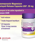Glenmark Therapeutics Esomeprazole Magnesium Usp 20Mg Delayed Release Capsules Treats Frequent Heartburn 42 Capsules