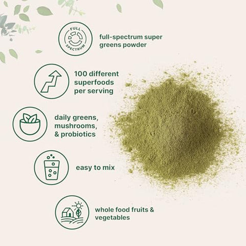 Micro Ingredients Super Greens Powder 1Lb 100 Superfood Blend With Daily Greens Probiotics Fruits Vegetables & Mushrooms Source Of Vegan Protein & Enzymes Non-Gmo Gluten-Free No Additives