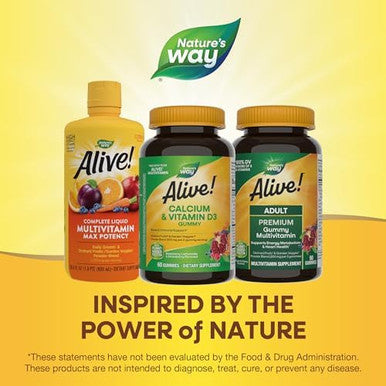 Nature'S Way Alive Daily Calcium & Vitamin D3 Gummies, Bone Support, Immune Support, Strawberry And Raspberry- Lemonade Flavored, 60 Gummies (Packaging May Vary)