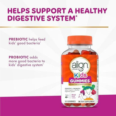 Align Probiotic Kids Gummies Prebiotic + Probiotic Helps Support A Healthy Digestive System #1 Doctor Recommended Probiotic BrandÃ¢â‚¬Â¡ 50 Gummies
