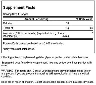 Swanson Aloe Vera 25 Milligrams 100 Sgels