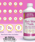 Buried Treasure Hair Skin and Nails with MSM Biotin Aloe Vera plus Vitamins and Minerals in a High Potency Liquid Whole Food Complex for Fuller Hair Stronger Nails and Clearer Skin 16 oz