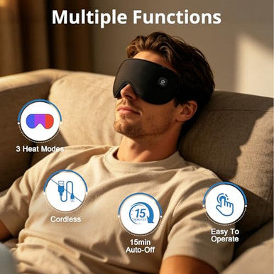 Maweme Heated Eye Mask For Dry EyesCordless Warm Eye Compress 3 Heat Levels Heat And Cooling Eye Relief Improved SleepLight Blocking Design Washable Cover Travel s For Men Women