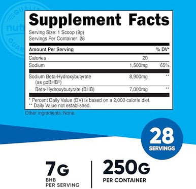 Nutricost Sodium Bhb Powder (250G) Unflavored Keto Supplement Betahydroxybutyrate Salt