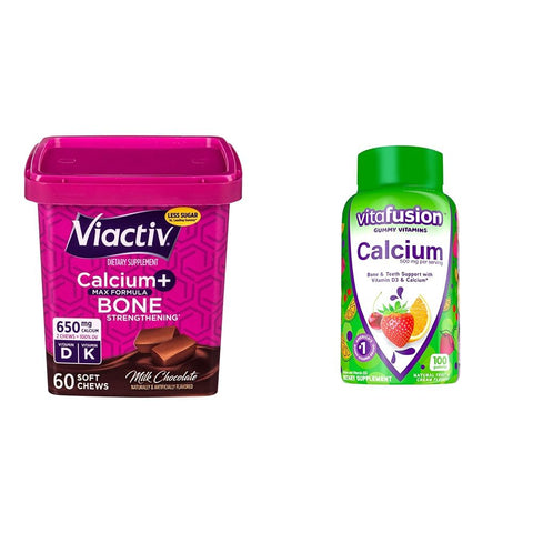 Viactiv Calcium Chews and vitafusion Calcium Gummy Vitamins Calcium Supplements for Bone and Teeth Support 60 Count 100 Count