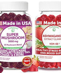 Lunakai Usa Made Super Mushroom & Ashwagandha Gummies Bundle 10-Mushroom Complex & Ksm-66 Root Extract 60 Non-Gmo Gummies Each