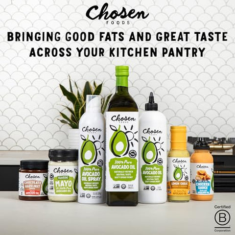Chosen Foods 100% Pure Avocado Oil for Cooking - 1.75L - Made With Good Fats from Avocados, Naturally Refined, Never Adulterated, High Smoke Point, Non-GMO, Soy-Free, Canola Oil-Free, Gluten-Free, Keto