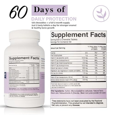 Living Well Kids Calcium & Tooth Support Chewable Bone Health Vitamins With D3 K2 Magnesium & Zinc Strong Teeth & Enamel Defense Berry Flavor Fluoride-Free Non-Gmo