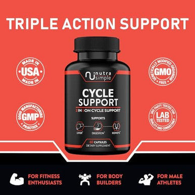 Cycle Support Supplement For Men, 3-In-1 On Cycle Support, Made In Usa, Liver Support With Milk Thistle, Zinc, Dandelion, Beet Root, Artichoke Extract, Berberine - 60 Capsules