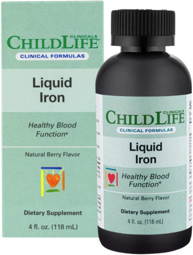 ChildLife Clinicals Liquid Iron, Iron Supplement - for Healthy Blood Function, Easily Absorbed Iron for Kids, All-Natural, Non-GMO, Gluten-Free - Berry Flavor, 4 Fluid Ounces