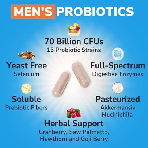 10 in 1 Magnesium Complex 120 Vegan Capsules and Probiotics for Men 70 Billion CFU 15 Strains