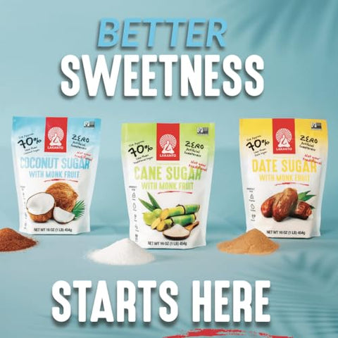 Lakanto Coconut Sugar with Monk Fruit Sweetener - Reduced Sugar for Coffee, Tea, Oatmeal, Cooking, Baking, Sauce, Desserts, Drinks, Smoothies, Protein Shakes, Marinade, Glaze (1 lb)