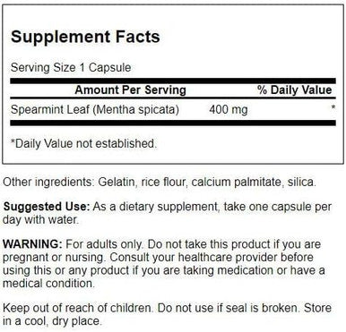 Swanson Spearmint Leaf (Mentha Spicata) - Full Spectrum Herbal Supplement Supporting Digestive Health & Mild Stomach Issues - Natural Formula Supporting Health & Wellness - (60 Capsules 400mg Each)